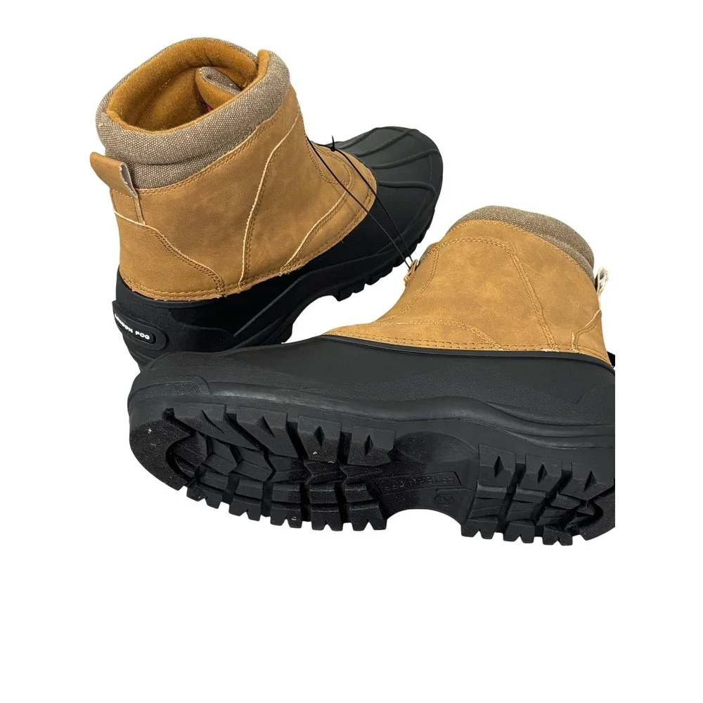 London Fog Falkner Mens Winter Duck Boots 12M Tan Blk 3M Thinsulate Waterproof